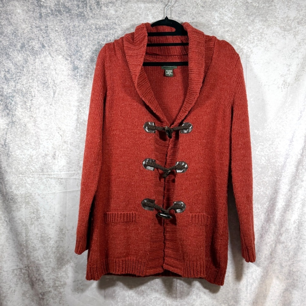 Eddie Bauer Womens Toggle Cardigan Sweater Rust Brick Red Shawl Collar Size M